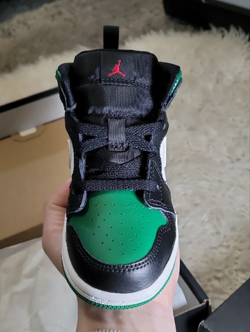 Jordan Kids High-Top Sneakers in Black, Green & White